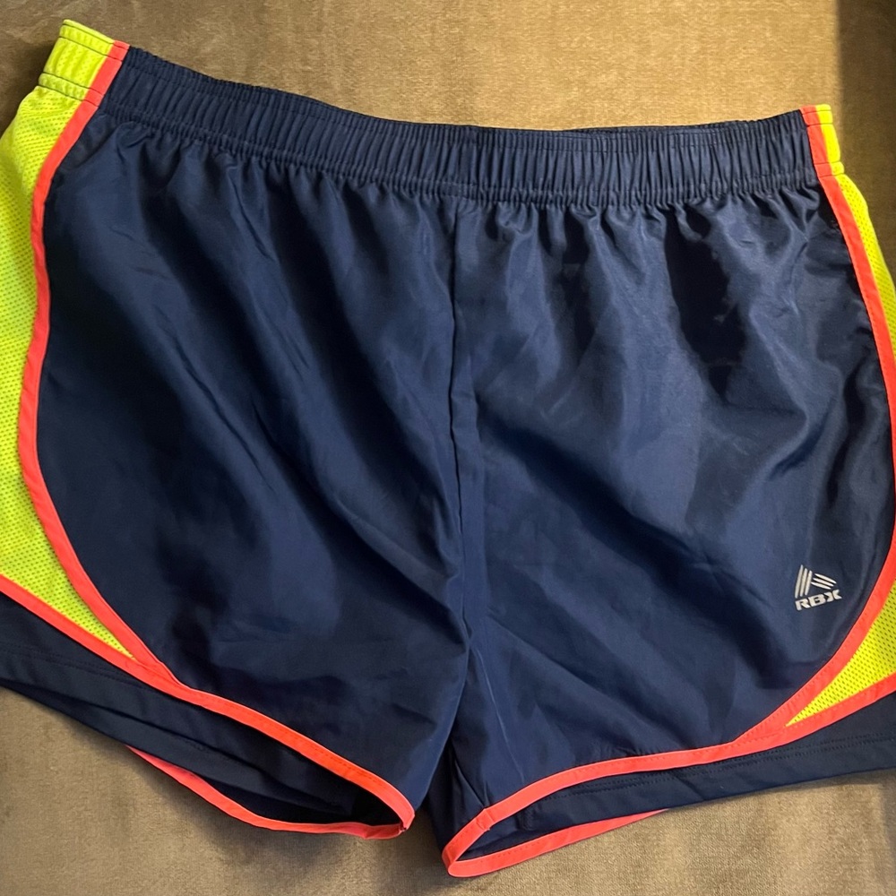 Reebok Navy and Neon Yellow Athletic Shorts Size Large